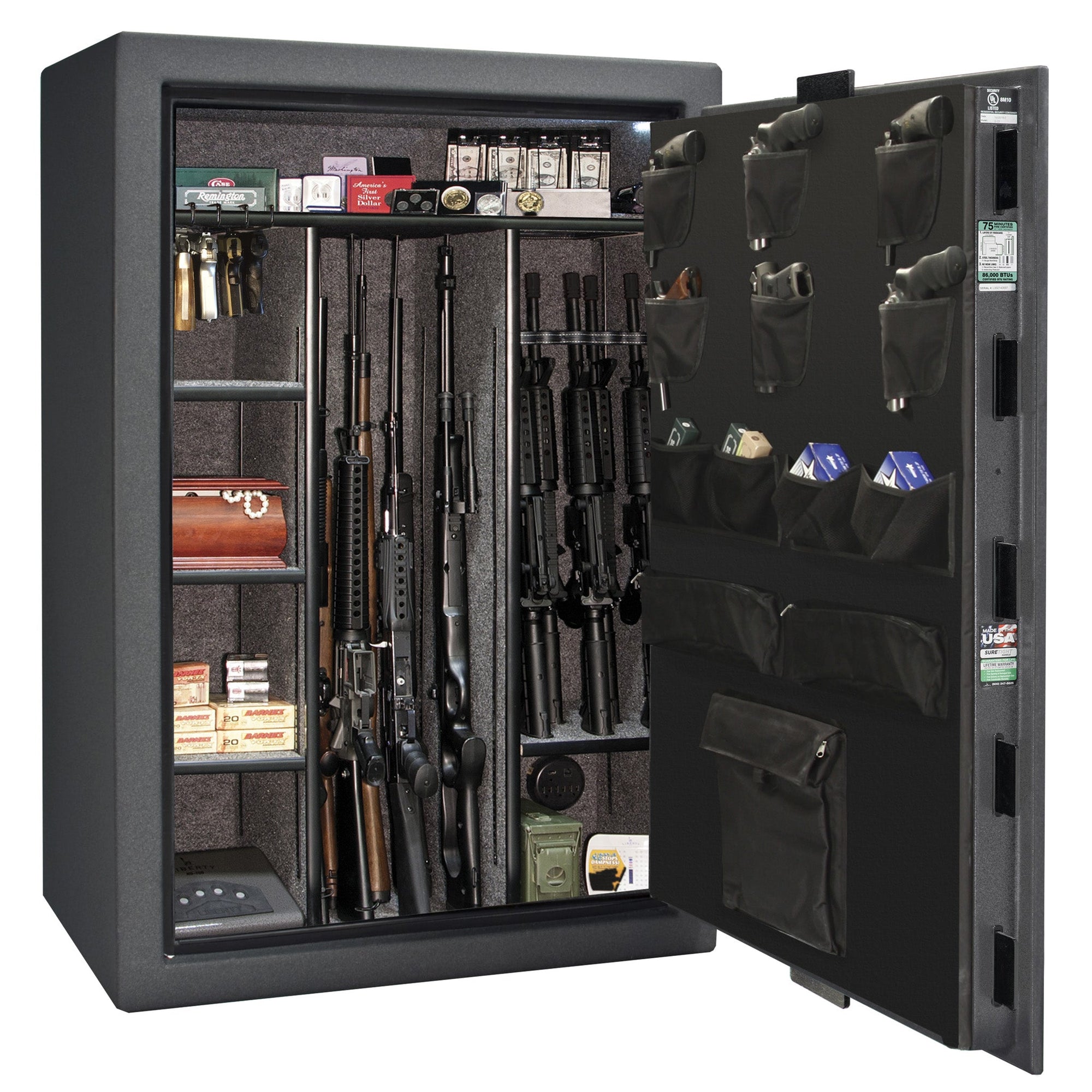 Fatboy Jr. Series | Extreme 6-in-One Flex Interior | Level 4 Security | 75 Minute Fire Protection | Dimensions: 60.5"(H) x 42"(W) x 22"(D) | Up to 45 Long Guns | Granite Textured | Electronic Lock – Closed
