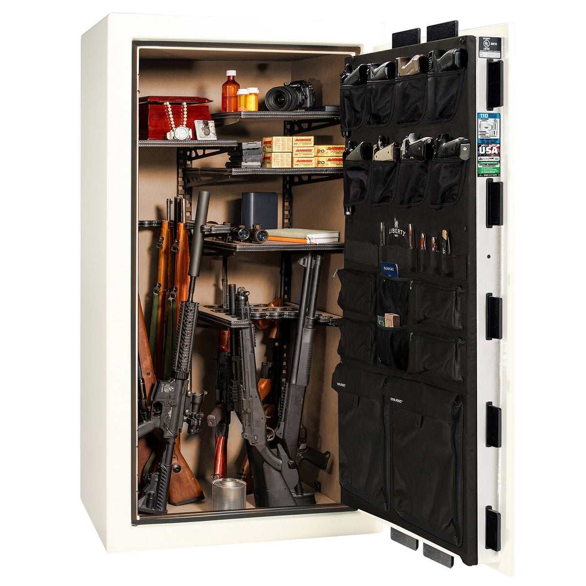 Franklin Series | Level 5 Security | 110 Minute Fire Protection | 40 | DIMENSIONS: 66.5&quot;(H) X 36&quot;(W) X 27.5&quot;(D*) | White Gloss Black Chrome | ProFlex Modular Shelving - Open Door 